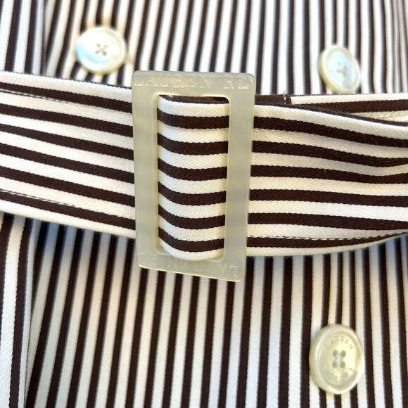 Vintage Ralph Lauren Pinstripe Brown Neutral Belted Trench Coat Large Preppy - Picture 8 of 12